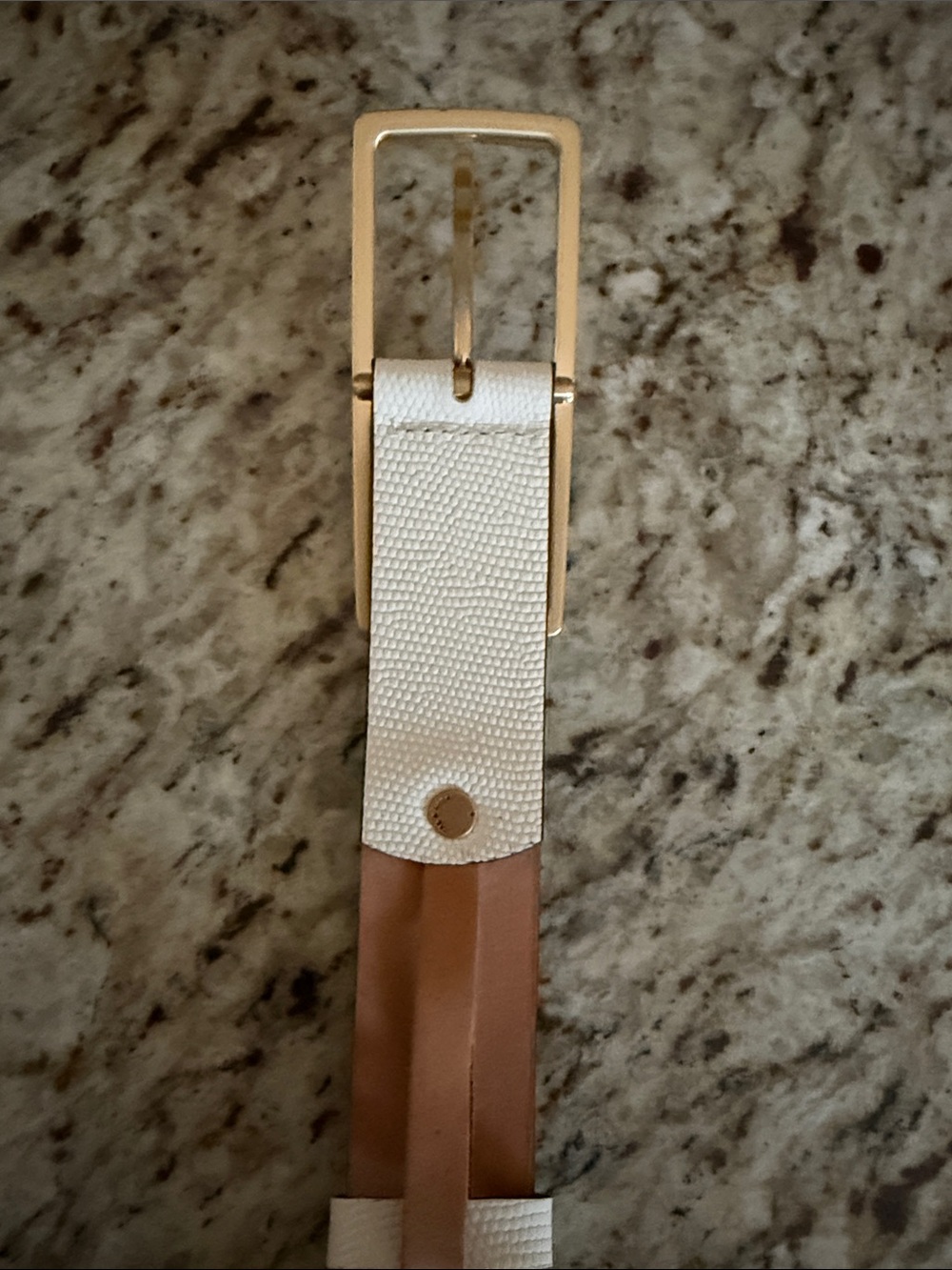 rag & bone Rebound Leather Belt Antique White Rectangular Gold Tone Buckle SZ M - Picture 3 of 11